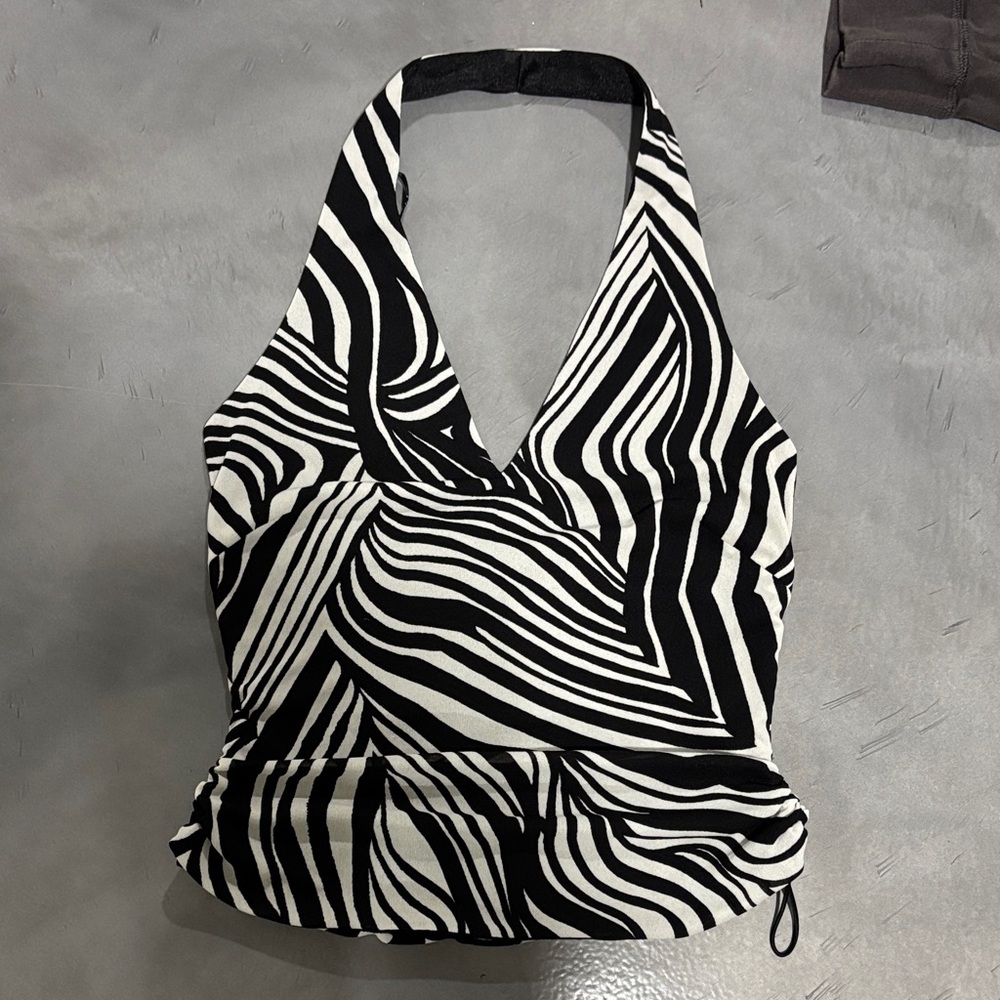 David Meister Black and White Zebra Print Halter Top